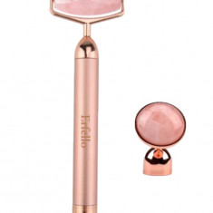 Rose Quartz Roller 2in1 cu Vibratii ERFELLO pentru masaj facial si corporal, Tratament facial , Rose Quartz