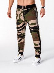 Pantaloni pentru barbati, camuflaj verde, stil militar, army, slim, cu banda, siret si buzunare - P665 foto