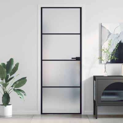 vidaXL Ușă de interior negru 76x201,5 cm sticlă securiz./aluminiu slim 155117 foto