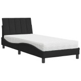 Cumpara ieftin Pat cu saltea, Hanko, negru, 90x190 cm, catifea