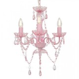Candelabru cu mărgele, roz, rotund, 3 becuri E14, vidaXL