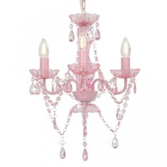 Candelabru cu mărgele, roz, rotund, 3 becuri E14 foto