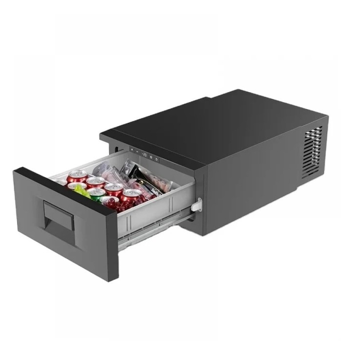 Frigider 20l auto tip sertar pentru camion (24V), dube 3.5T (12V) la brichetă, rezistent la vibrații, cu compresor pe freon congelare -20C