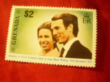 Timbru Grenada 1973 Aniversarea Nuntii Printesa Ana cu Marc Phillips , val.2$, Nestampilat