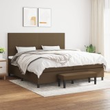 vidaXL Pat box spring cu saltea, maro &icirc;nchis, 200x200 cm, textil