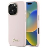 Husa pentru iPhone 16 Pro Max - Guess Silicone Script Metal Logo &amp; Frame (GUHCP16XSMBSLP) - Light Pink