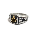 Inel masonic cu simbol auriu Echer si Compas cu Litera G MM983