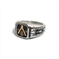 Inel masonic cu simbol auriu Echer si Compas cu Litera G MM983