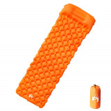Saltea de camping auto-gonflabila cu perna integrata portocaliu GartenMobel Dekor, vidaXL