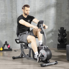 HOMCOM Bicicleta de exercitii inclinata orizontala cu 8 nivele de rezistenta, monitor LCD si scaun reglabil, otel si ABS, 122-137x62x103cm