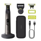 Aparat de tuns parul de pe fata si corp, Philips OneBlade Pro QP6652/61, Acumulator, Autonomie 120 min., Lungime 0.4-10 mm, Crom