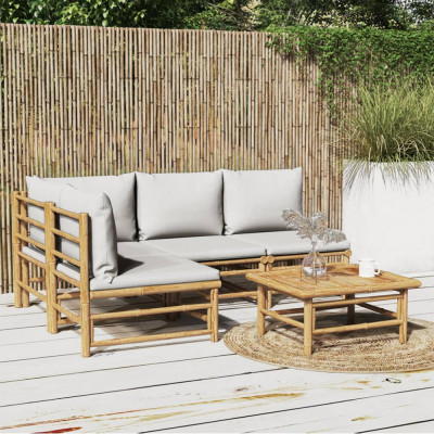 vidaXL Set mobilier de grădină cu perne gri deschis, 5 piese, bambus foto