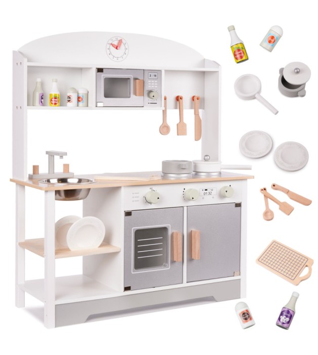 Bucatarie de jucarie din lemn pentru copii, mdf, cu accesorii moderne, 82cm