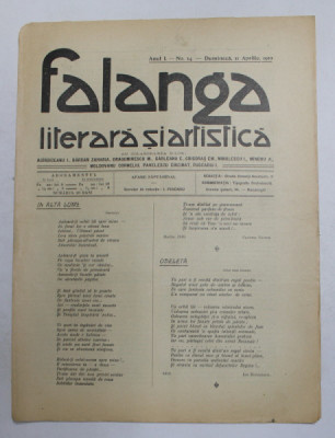 FALANGA LITERARA SI ARTISTICA , ZIAR SAPTAMANAL , ANUL I, NR. 14 , DUMINICA 11 APRILIE , 1910 foto