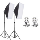 Kit de 2 softboxuri, soclu de 4 becuri, 2 trepiezi reglabili 200 cm, fara becuri