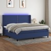 VidaXL Pat cu arcuri, saltea și LED, albastru, 200x200 cm, textil