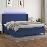 Cumpara ieftin Pat cu arcuri, saltea și LED, albastru, 200x200 cm, textil