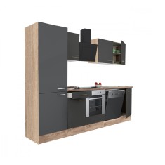 Mobilă de bucătărie Yorki 280, corp din stejar sonoma, față antracit satinat, element cuptor inferior, dulap raft