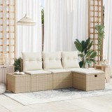 vidaXL Set de canapele pentru grădină cu pernă 4 pcs Bej Rattan poli 3359350