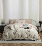 Cumpara ieftin Lenjerie de lux pentru pat dublu,bumbac finet,6 piese,cearceaf cu elastic,bej,cu flori-A1020, Jojo Home