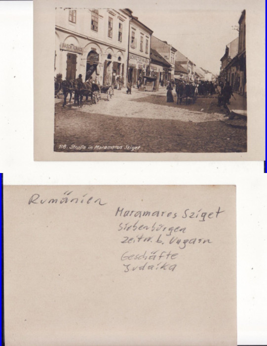 Salutari din Maramures( Sighet ) -Strada comerciala, Iudaica-foto, rara