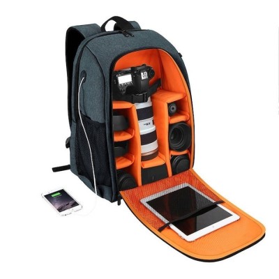 Rucsac pentru camera, echipament foto, impermeabil, 43 x 30 x 19.5 cm, gri portocaliu foto