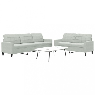 vidaXL Set de canapele cu perne, 2 piese, gri deschis, catifea 3278471 foto