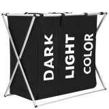 Cos de rufe cu 3 compartimente, cadru aluminiu, 68x40x60cm, 146 litri, negru Household NewTrend