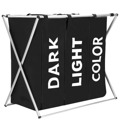 Cos de rufe cu 3 compartimente, cadru aluminiu, 68x40x60cm, 146 litri, negru Household NewTrend foto