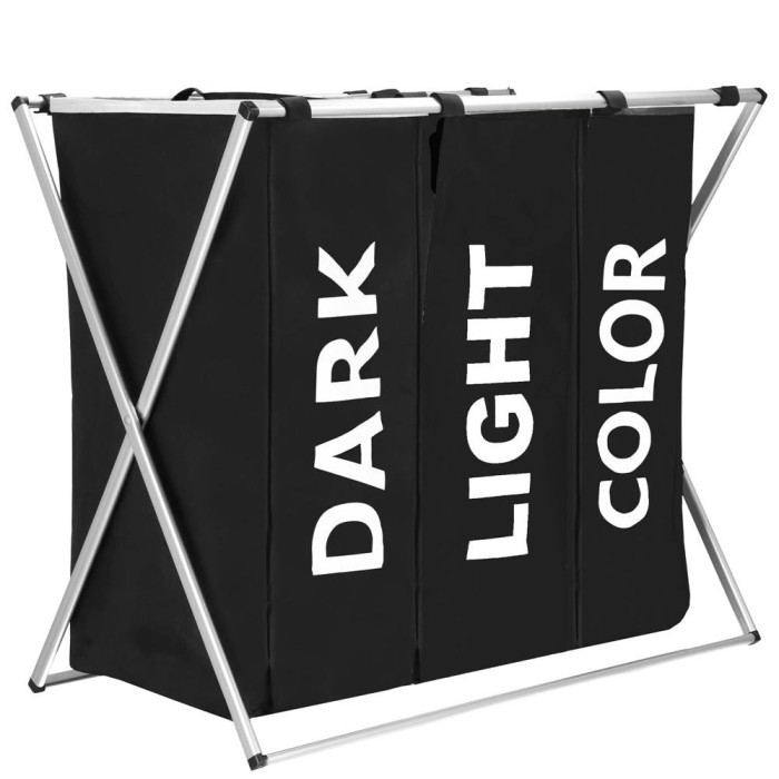 Cos de rufe cu 3 compartimente, cadru aluminiu, 68x40x60cm, 146 litri, negru Household NewTrend