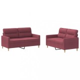 Set canapea cu perne, 2 piese, rosu vin, material textil