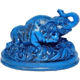 Rinocer si elefant albastru, obiect feng shui protectie de pierderi si accidente, statueta 10 cm