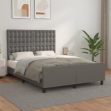 VidaXL Cadru de pat cu tăblie, gri, 140x190 cm, piele ecologică