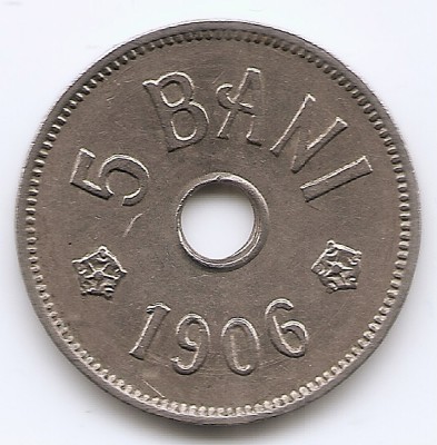 Romania 5 Bani 1906 J - Carol I, Monetăria Hamburg, Cupru-nichel, 19 mm, KM-31 foto