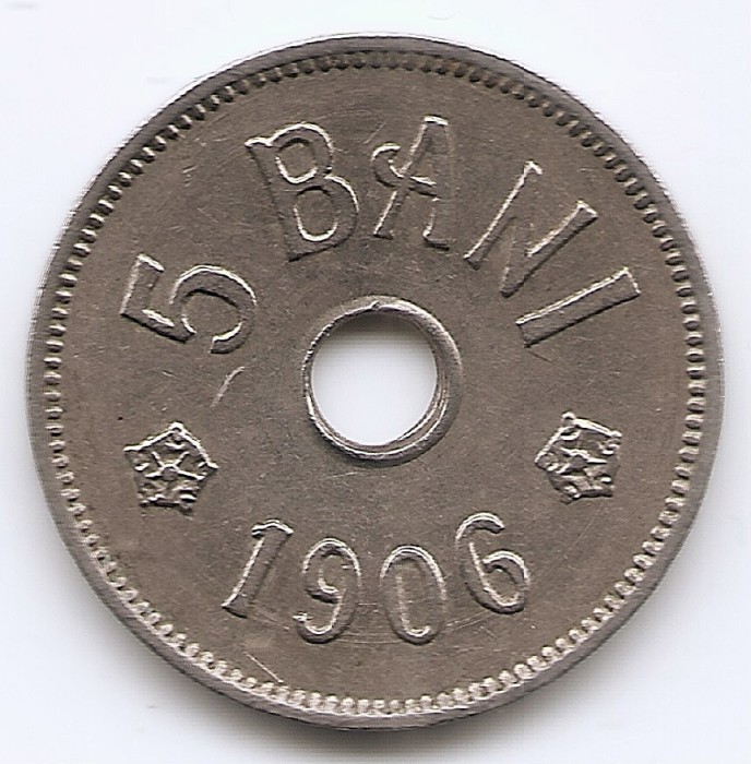 Romania 5 Bani 1906 J - Carol I, Monetăria Hamburg, Cupru-nichel, 19 mm, KM-31