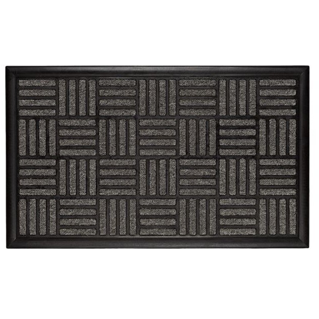 Covor de usa din cauciuc cu model in relief, Negru / Gri, 75 x 45 cm