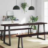 Gossi blat masa, 220x50x6 cm, gri, lemn stejar tratat contur organic