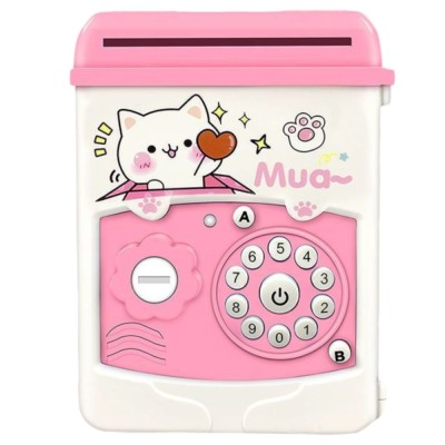 Pusculita pentru fetite, flippy, pusculita pentru economii piggy box, pusculita simpla cu key access, 17 x 11.5 x 10 cm, 400 gr, alb roz foto