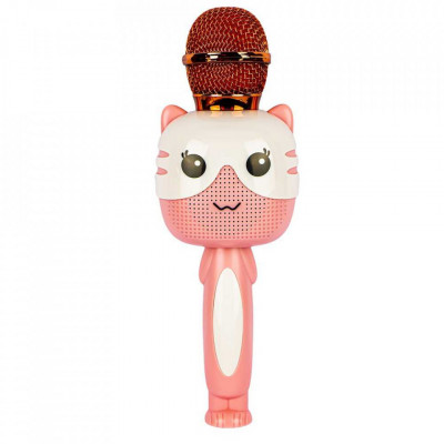 Microfon karaoke pisică, bluetooth, Roz foto