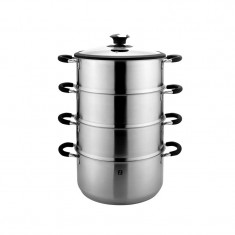 Set Oale pentru gatit la aburi Zokura, diametru 28 cm, 7.6 L, gaz, inductie, Inox, capac cu termometru, 5 piese, Argintiu