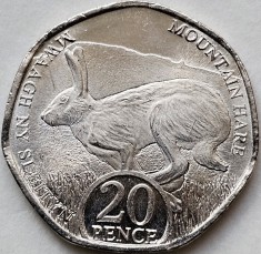 20 pence 2023 Isle of Man , Mountain hare , Charles III, Aunc, km#1787