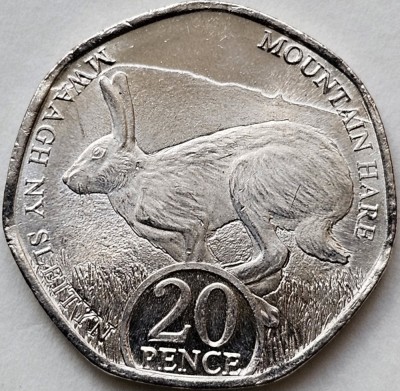 20 pence 2023 Isle of Man , Mountain hare , Charles III, Aunc, km#1787 foto