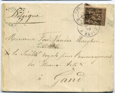 France 1889 Postal History Rare Cover Paris R. Bayen to Gand Belgium D.570 foto