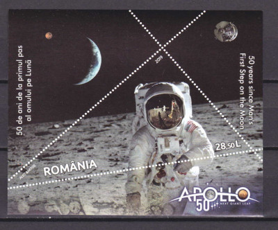 RO 2019 LP 2247a &amp;quot;50 ani primul pas pe Luna/ misiunea Apollo&amp;quot;, colita 799 ,MNH foto