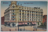 HOTELUL ATHENEE PALACE , CARTE POSTALA ILUSTRATA , POLICROMA, INCEPUTUL SEC. XX