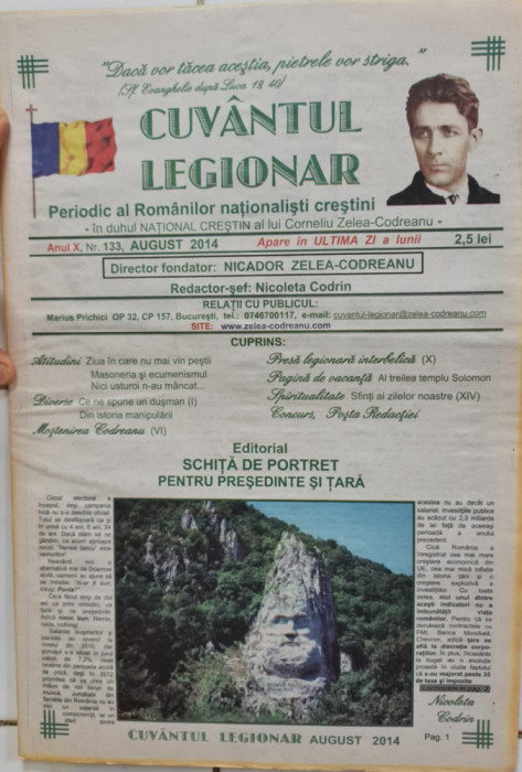 CUVANTUL LEGIONAR AUGUST 2014 MISCAREA LEGIONARA NICADOR ZELEA CODREANU 16 PAG