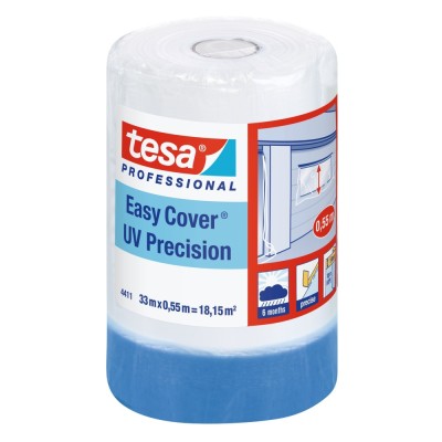 Folie de acoperire cu banda mascare tesa Easy Cover 4411 UV Precizie, transparenta, exterior, 33 x 0.55 m foto