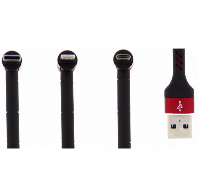 Cablu 3in1 USB to Lightining, Type-C, Micro-USB Red, AM+ foto