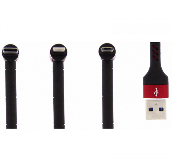 Cablu 3in1 USB to Lightining, Type-C, Micro-USB Red, AM+