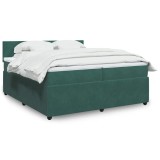 VidaXL Pat box spring cu saltea, verde &icirc;nchis, 200x200 cm, catifea